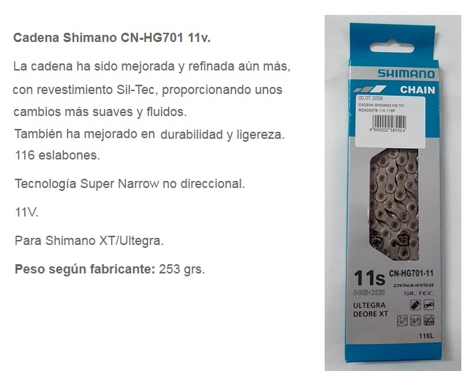 CADENA BICICLETA SHIMANO HG 701 ROAD/MTB 11V 116P